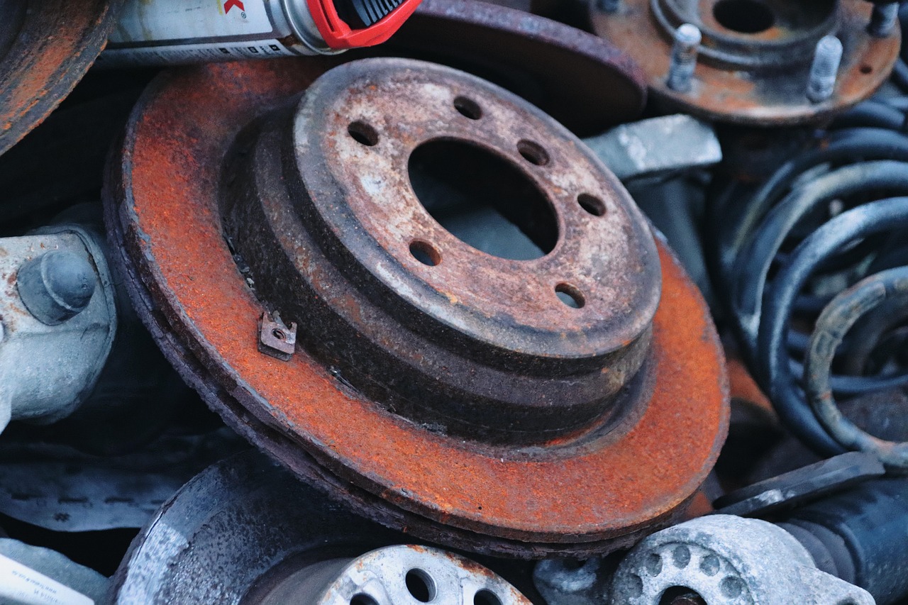 brake disc, scrap metal, metal, rust, disposal, thrash metal, junkyard, iron